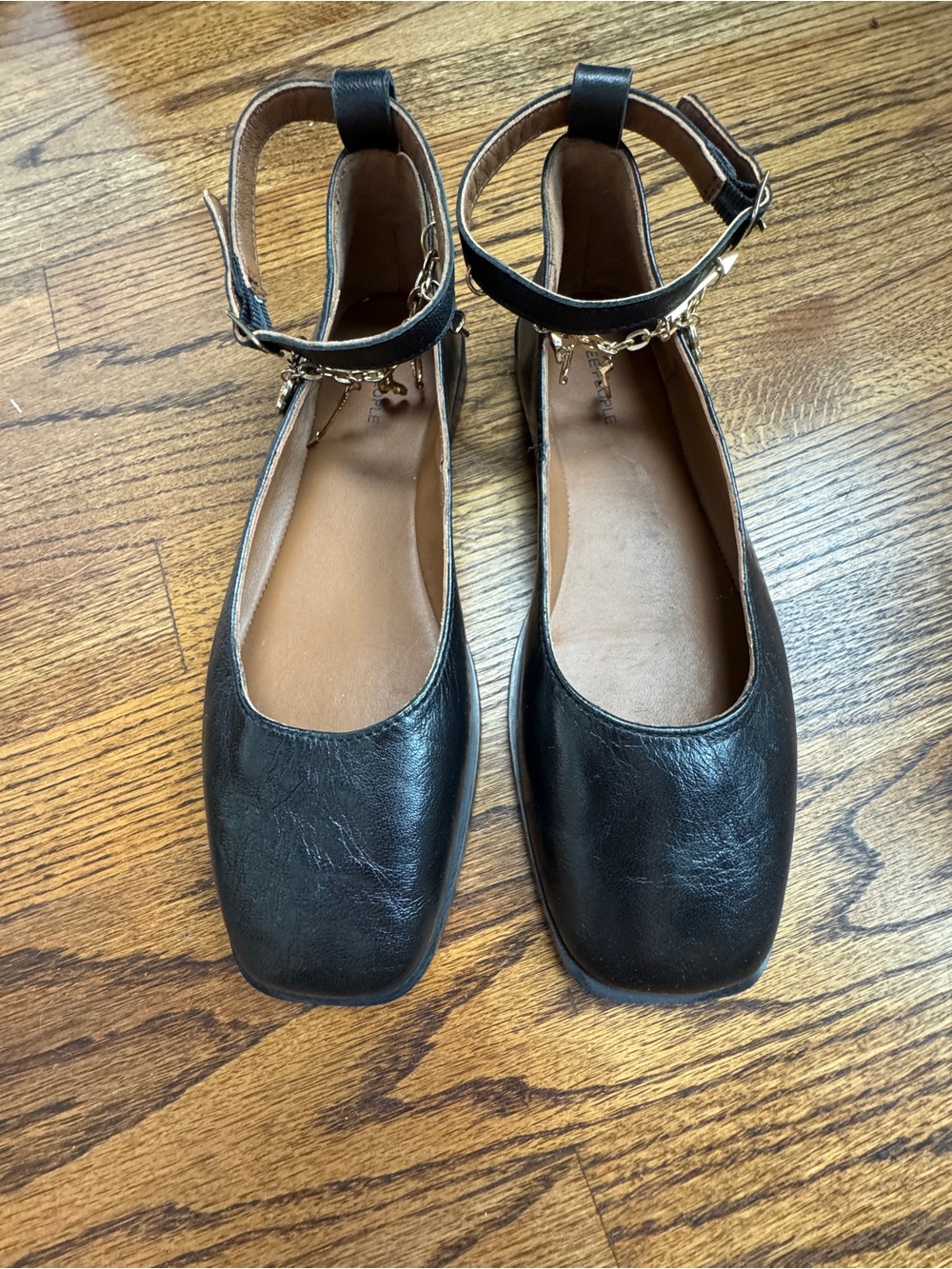 Free People Mystic Treasures Black Leather Charm Ankle Strap Ballet Flats Sz 7 - Picture 2 of 10